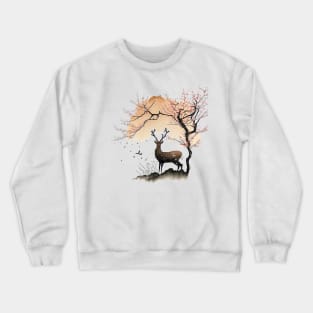 Sumi-e Style Nara Deer and Sakura Crewneck Sweatshirt